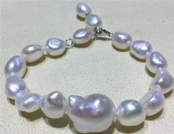 HABITOO Elegant 10mm White Freshwater Pearl Big White Baroque Reborn Keshi Pearl Bracelet for Women Jewelry Lobster Clasp 8inch