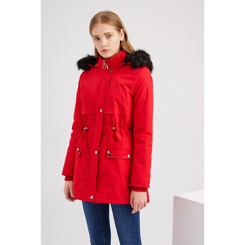 

Winter Cotton Parkas Women Detachable Fur Collar Oversized Hooded Jacket Women Thicken Outwear Solid Warm Parka Female LD2332