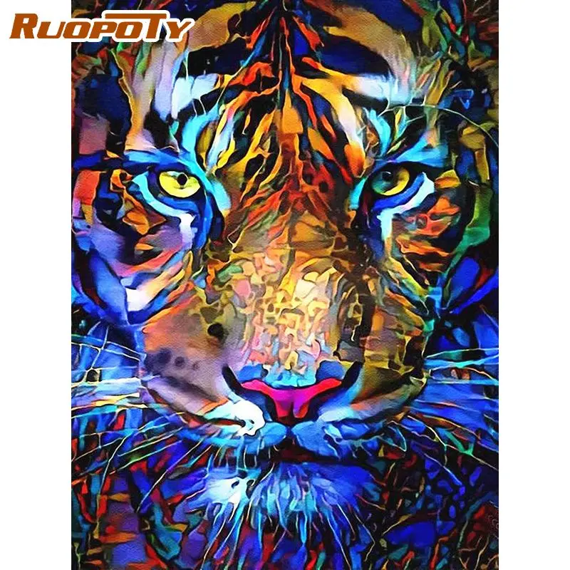 

RUOPOTY 60x75cm Diy Frame Painting By Number Tiger Animals Picture By Numbers Acrylic Paint On Canvas For Home Decors Artwork