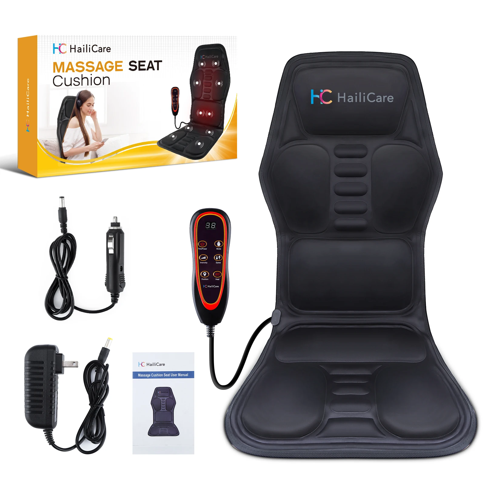 Electric Back Body Massager Massage Chair Cushion Heating Vibrating Car Home Office Lumbar Neck Mattress Pain Relief