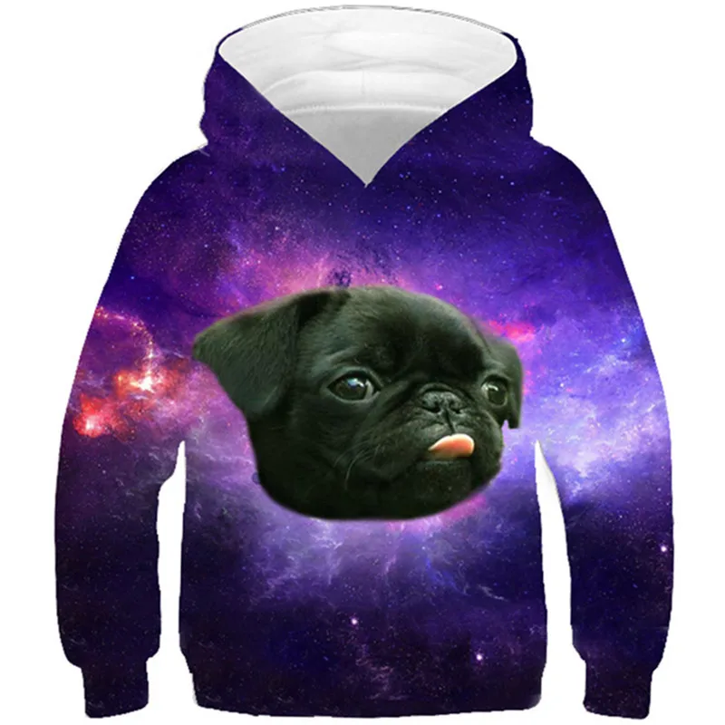 2020 Children Sweatshirts Boy/Girl Hip Hop Lovely Black Pug Head Floating Space Galaxy Hoodies Kids 3d Pullovers Clothing Tops