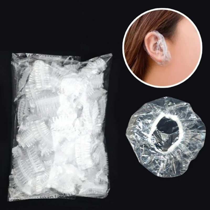 100pcs Disposable Waterproof Ear Cover Transparent Bath Shower Hair Salon  Earmuffs Coloring  Protector  Caps