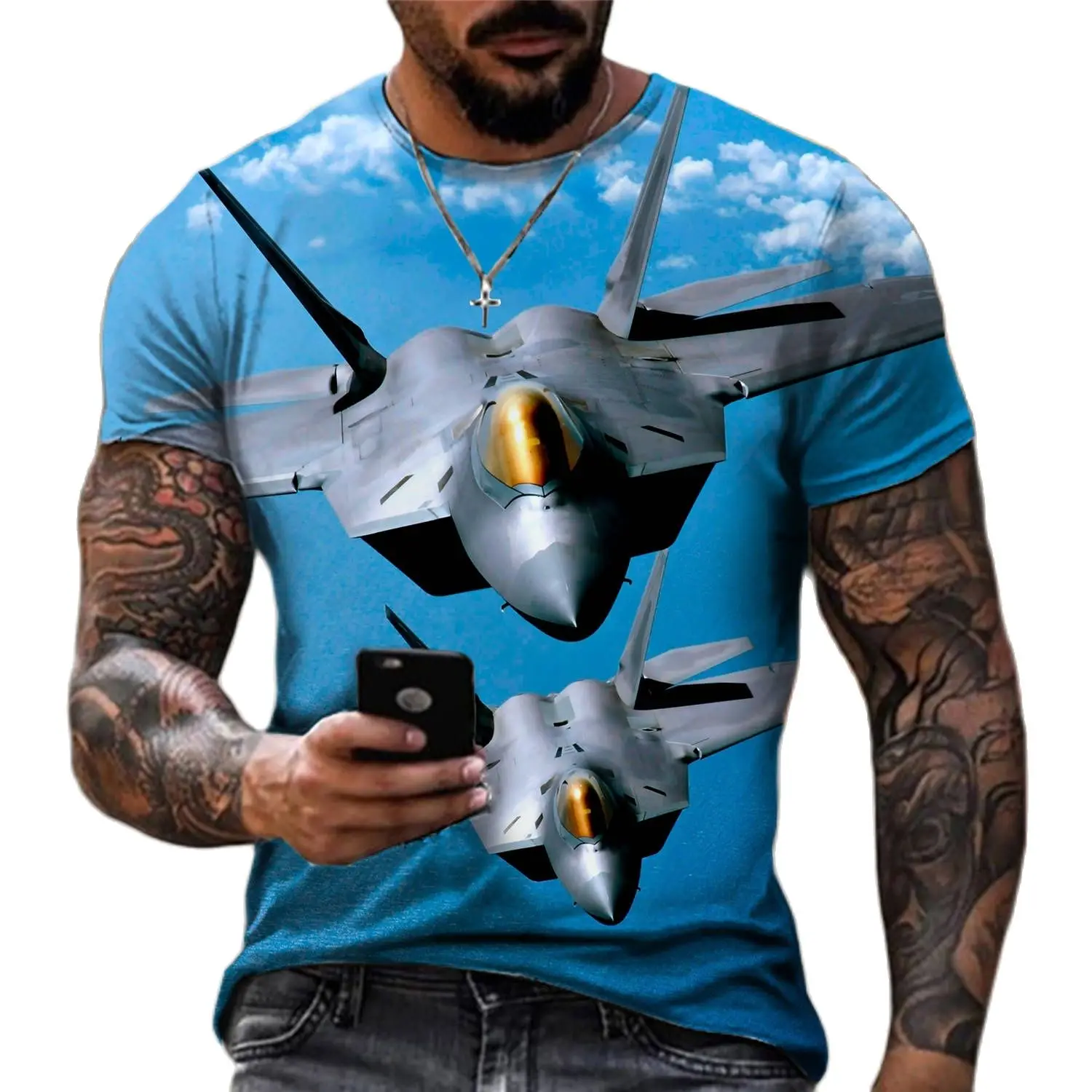 Military Enthusiast Combat Aircraft 3d Printed T Shirt Personality Short Sleeve Casual Tee Sport Tops