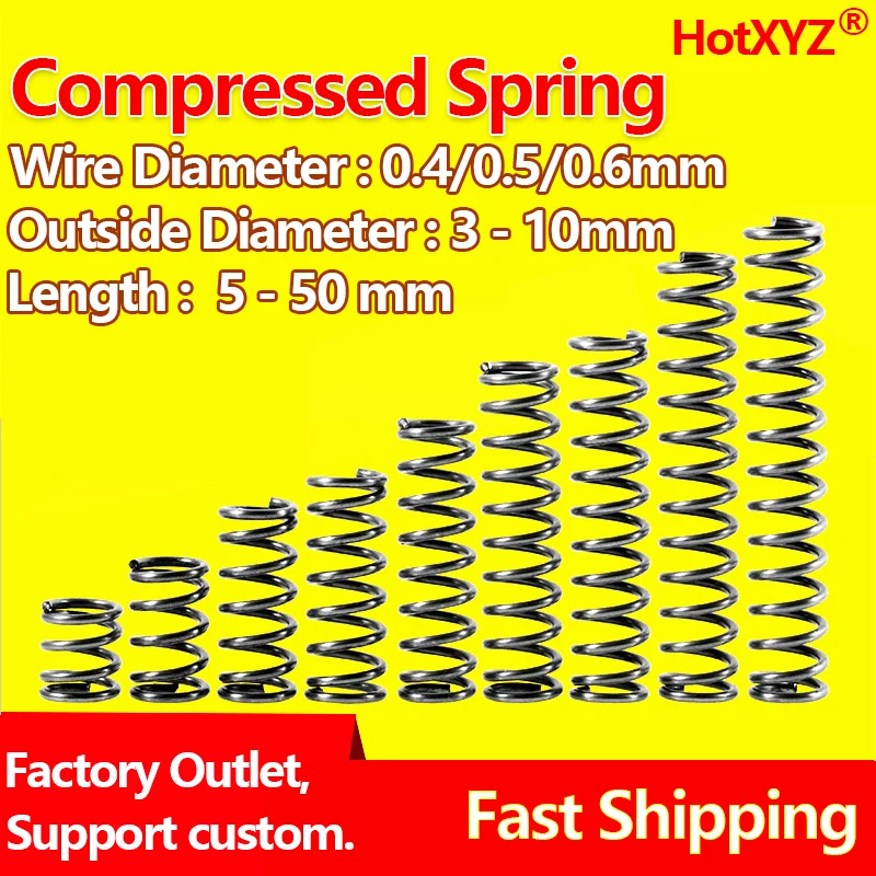 HotXYZ 65Mn Cylidrical Coil Compression Spring Y Type Return Pressure Compressed Small Spring Steel Wire Diameter 0.4 0.5 0.6mm