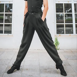 National Standard Latin Dance Pants Men's Ballroom/Salsa/Cahcha/Tap Dance Practice Pants Suit Stage Competition Black Trousers