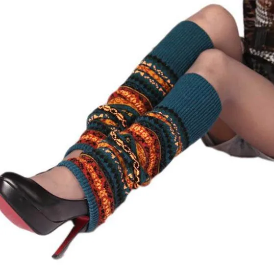 2021 winter for women wool to knit socks leg warmers that cover shoes striped brown knee leg warmer thigh high long Legwarmers