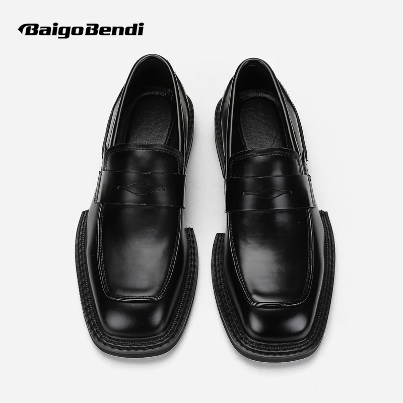 New Arrival Square Toe Slip On Trendy Leather Oxfords Fashion Young Men's Special  Cool Shoes