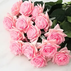 15Pcs/lot High Quality Artificial Flowers Decor Rose Latex Flower Home Decoration Real Touch Rose Wedding Bridal Bouquet Flower