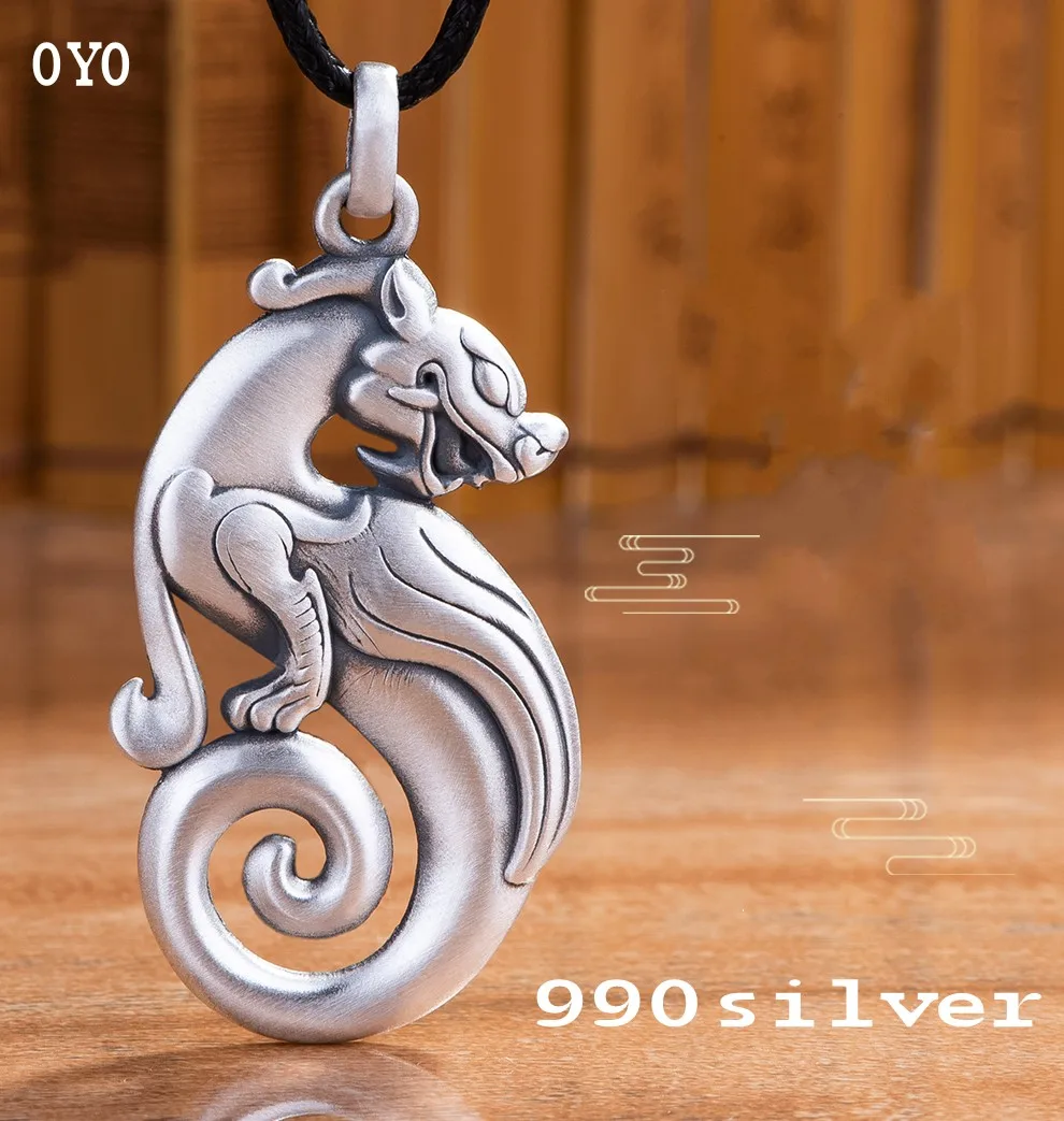 

999 Foot Silver Lucky Ruxiu Pixiu Pendant Men's Sterling Silver Transporter Evil Retro Female Necklace Sweater Chain Pendant