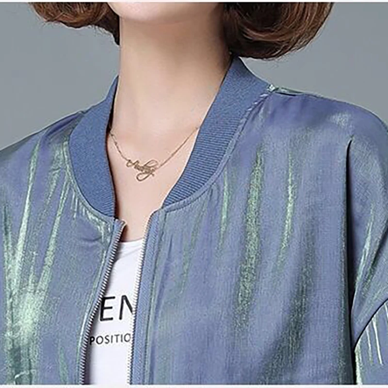 Shiny Short Jacket For Women Spring Autumn Fashion Loose Baseball Jacket Plus Size Female Thin Casual Cropped Coat Trend Outwear