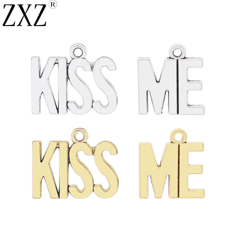 

ZXZ 5 Sets Tibetan Silver/Gold Tone KISS ME Alphabet Letter Charms Pendants for Necklace Jewelry Making Accessories