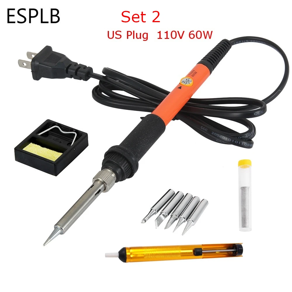 ESPLB Orange Electrical Soldering Iron US/EU Plug 110V/220V 60W Adjustable Temperature Welding Tool Soldering Gun Station