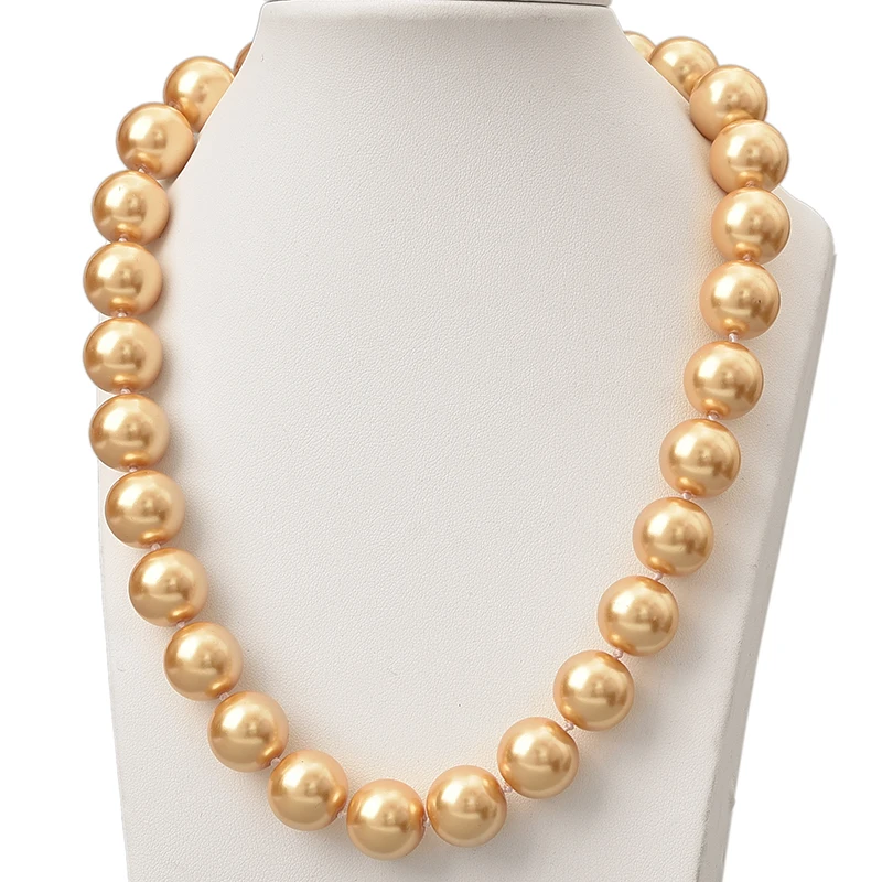 Deep Gold shell Pearl Beads 14mm Created For Charm Fashion Simple Style For Elegant Female Imitation Pearl Necklace 18inch H822