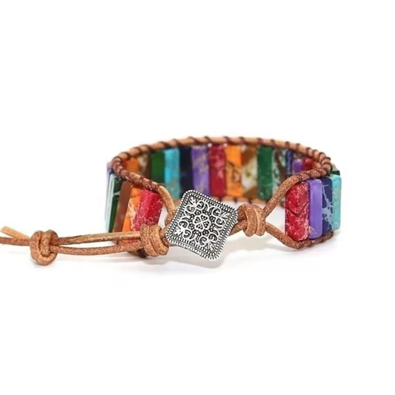 Milangirl-pulsera de Chakra hecha a mano, brazalete de cuero con cuentas de tubo de piedra Natural, joyería para parejas, s