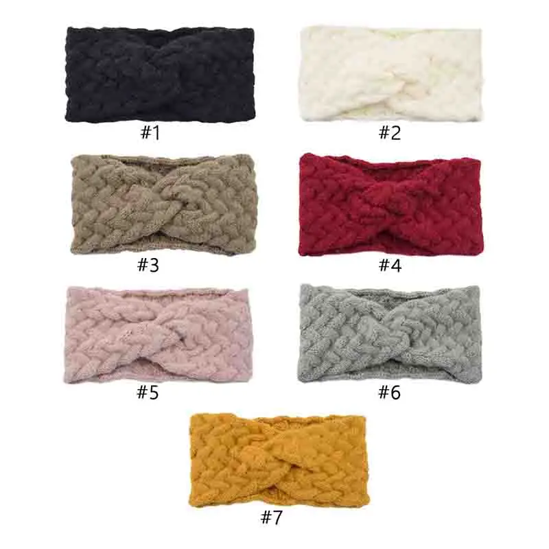 Women Twist Cross Wool Knitting Wide Hairband Autumn Winter Plush Ear Warmer Crochet Headwrap Knitted Headband Hair Accessories