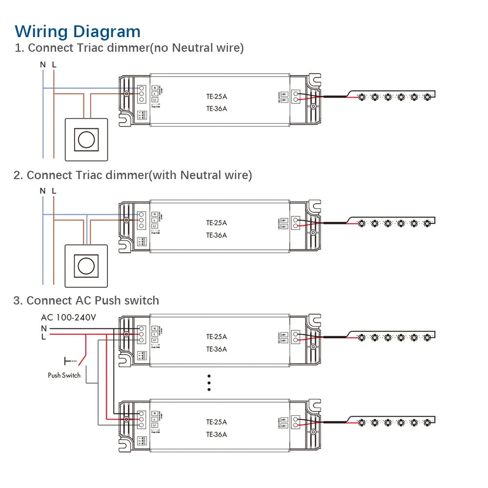 Led Triac Dimming Driver TE-15A/25A/36A 200-240V input,Output 15-36W 150-1200mA constant current Triac Dimmable LED Driver