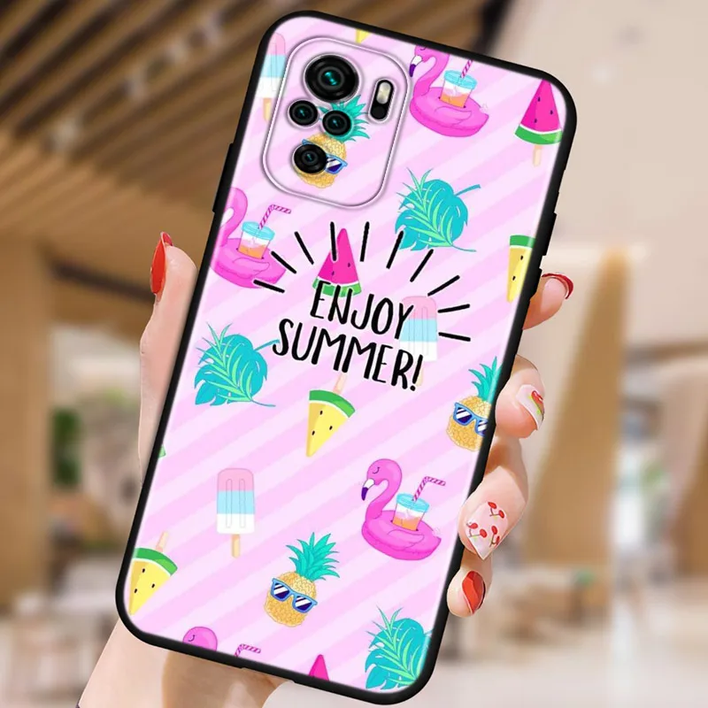 Hello Summer Coconut For Xiaomi Redmi Note 12 11 11T 10 9 8 7 6 5 4 Pro 5G 4G Silicone Soft Shockproof Black Phone Case