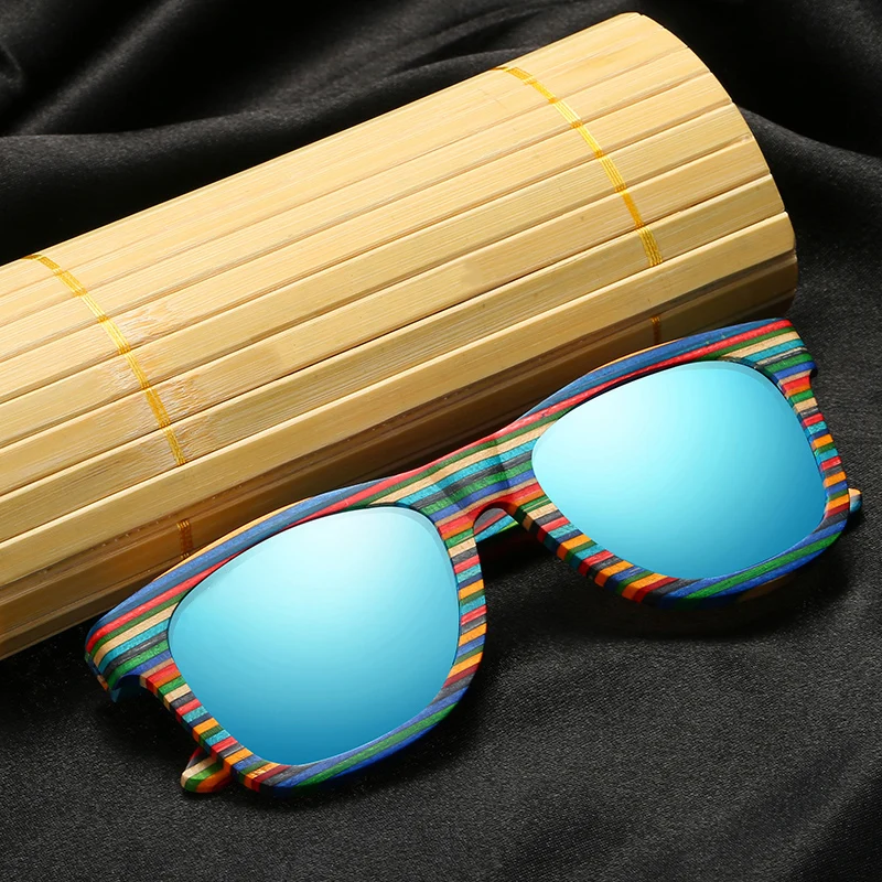 

GM Handmade Wooden Colorful frame Sunglasses Polarized Gafas Eyewear Eyeglasses Reflective lens Men Women Bamboo sunglasses S031