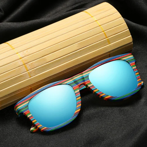 Imagen 2 del producto GM-Gafas de sol polarizadas hechas a mano con montura colorida de madera, lentes reflectantes de bambú, unisex