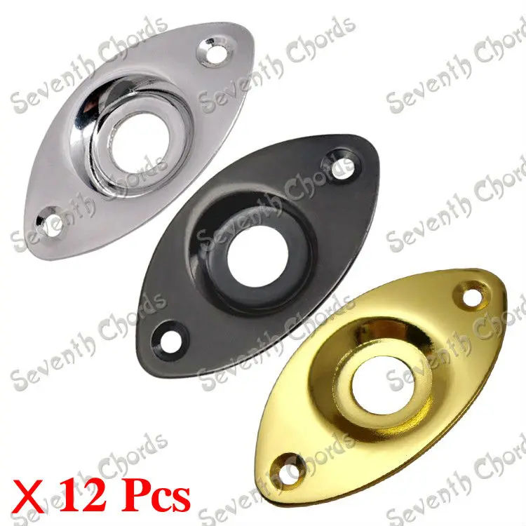 12 Pcs Electric Guitar Bass Electric Guitar Bass Metal Oval Indented Jack Plates - Socket Plates  -  Chrome - Black - Gold