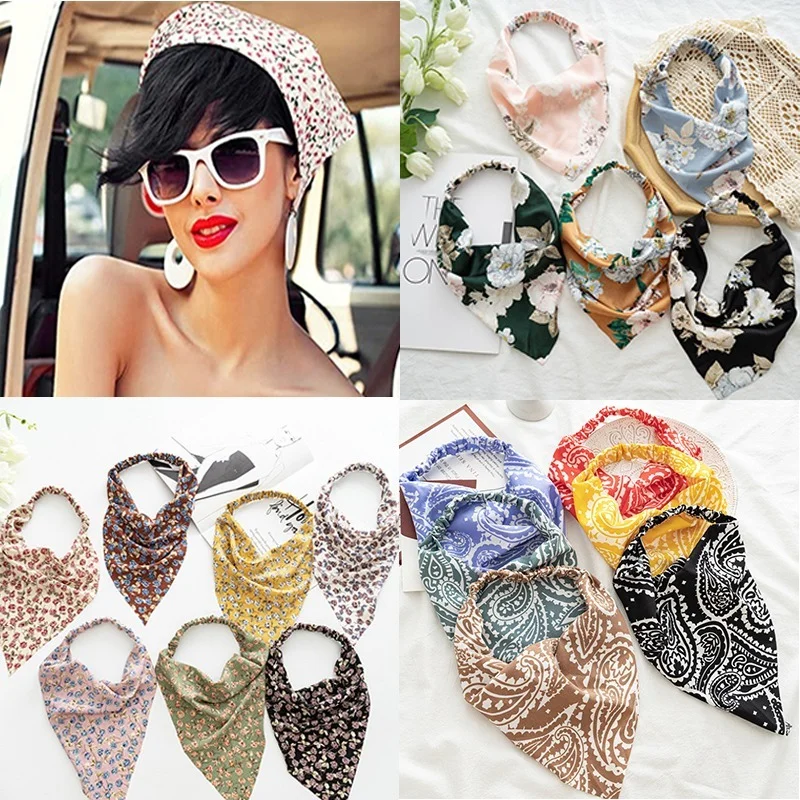 Damen Bandana Vintage Bohemia Damen Bandana Haarband Schal Print Vintage Dreieck Turban Elastisches Stirnband für Damen Kopftuch – Detail 1