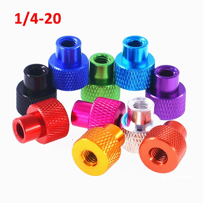 

1/2/3/5/10Pcs 1/4-20 UNC Through Hole Nuts Aluminum Alloy Knurled Thumb Screws Step Hand-tightened Nuts Multiple Color