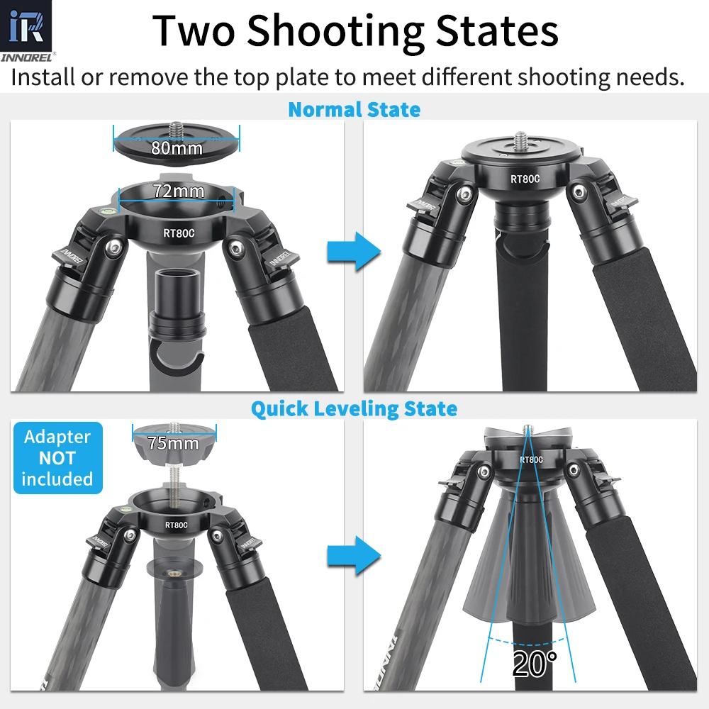 RT80C/NT324C Professional Carbon Fiber Tripod for DSLR Camera Video Camcorder Heavy Duty Birdwatching Camera Stand Bowl Tripod