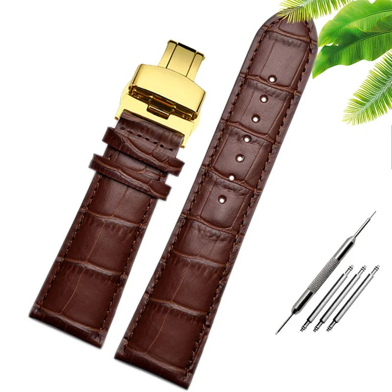 Genuine Leather Watch-Strap Band with Butterfly Clasp
