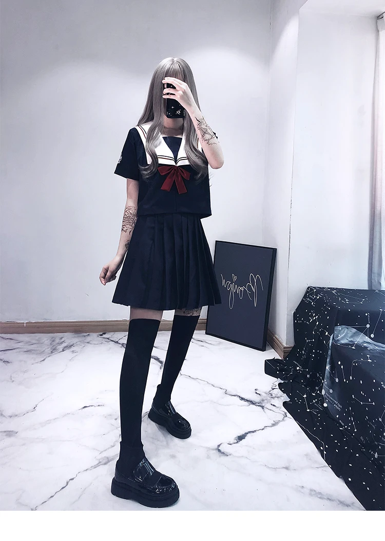 JK uniform rock NAVY sailor anzug schuluniform dark Abteilung frauen Halloween cosplay Kostüm pary top hemd