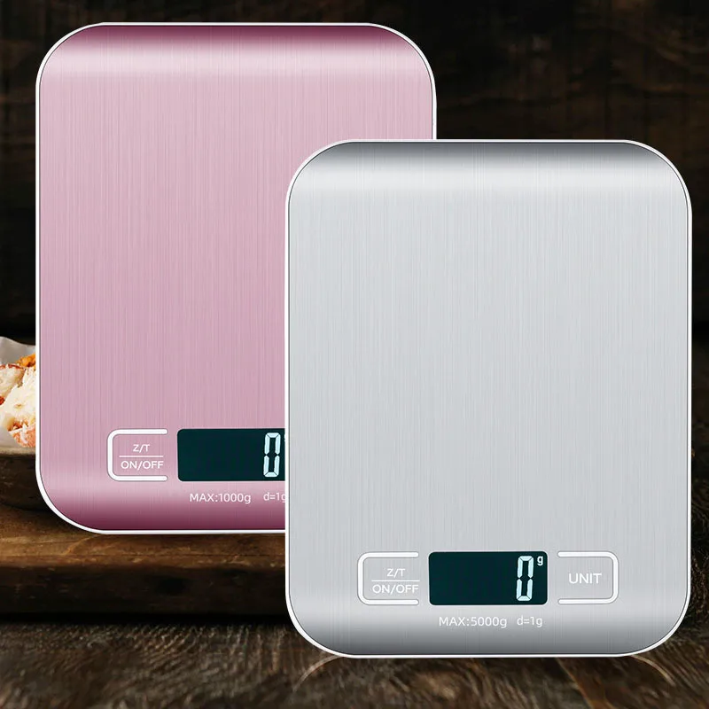 10/5Kg 1g Kitchen Scale digital Stainless Steel Weighing Scale Food Diet Postal Balance Measuring LCD Electronic Scales