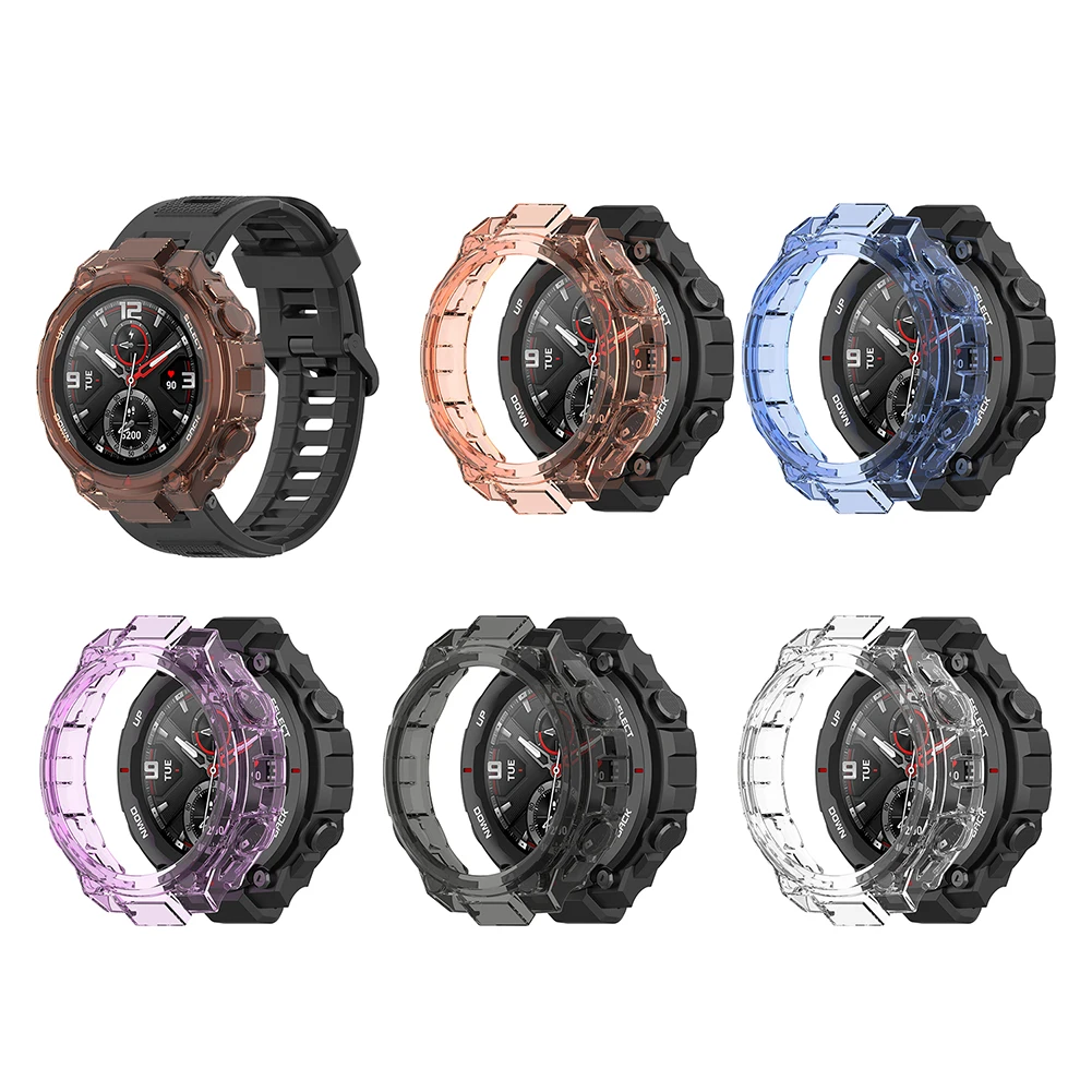 Tpu macio protetor capa caso para xiaomi amazfit t-rex relógio inteligente protetor escudo quadro para huami amazfit trex pro borda pára-choques