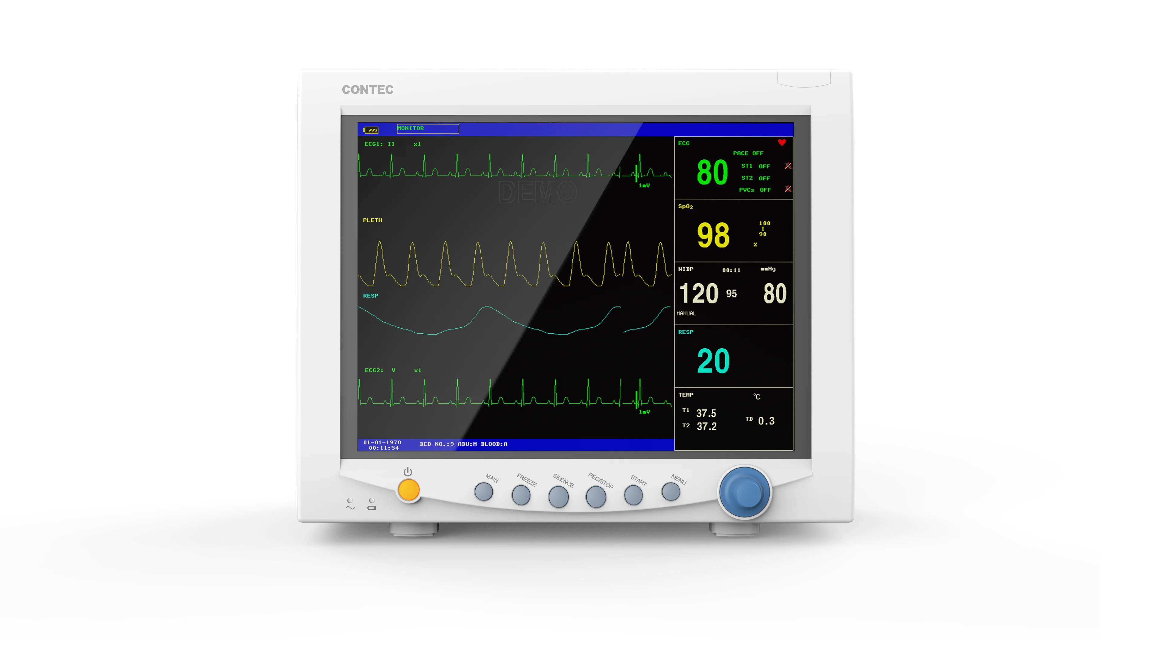 CONTEC CMS7000 Patient Monitor ECG, RESP, SpO2, PR, NIBP and dual-channel TEMP, ICU Patient Monitor