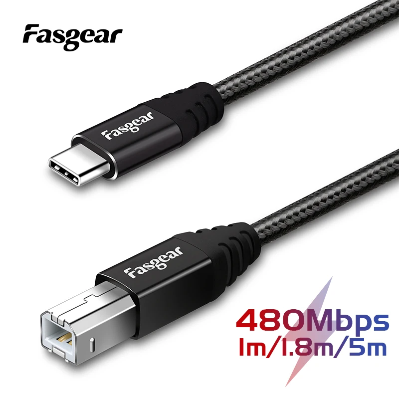 Fasgear Kabel USB B do drukarki 5M Kabel USB C do USB B do drukarki Canon Epson HP Samsung Skaner Kabel USB do drukarki Kabel Midi