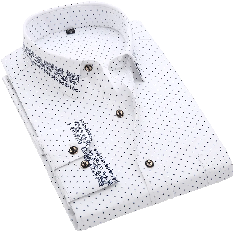 Mannen Casual Bedrukte Shirts Fashion Contrast Enkele Patch Pocket Comfortabele Lange Mouw Standaard-Fit Button-Down Kraag shirt