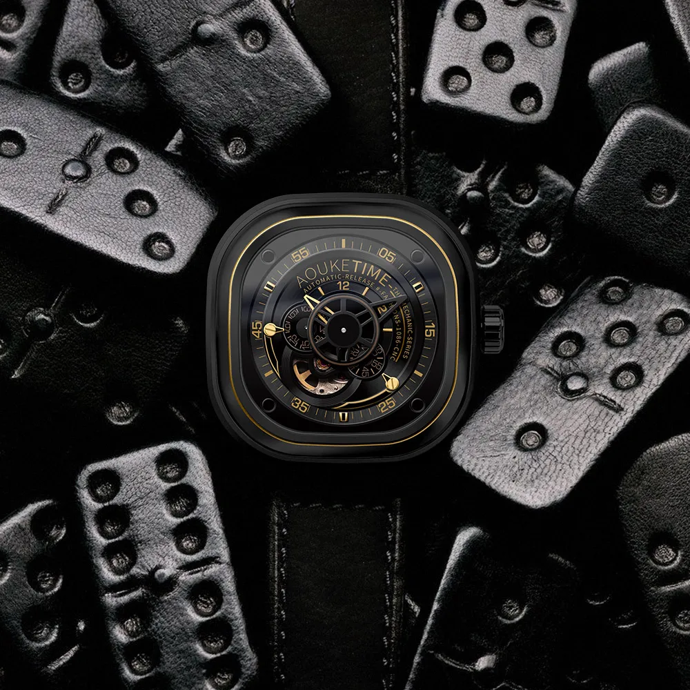 orologio da polso da uomo, orologi automatici da uomo AOUKE orologio da polso meccanico di moda da uomo di lusso cinturino in pelle relogio scheletrato impermeabile