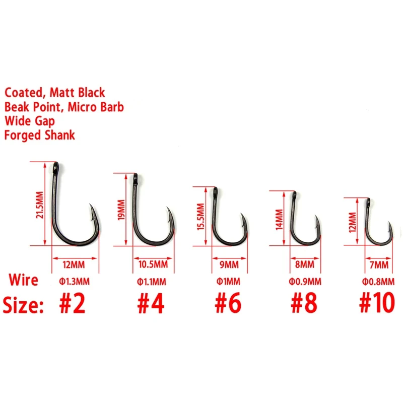 Bimoo 100pcs #2 #4 #6 #8 Coated Beaked Tip Sharp Carp Fishing Hooks High Quality Non Reflective Dark Black Carp Hook