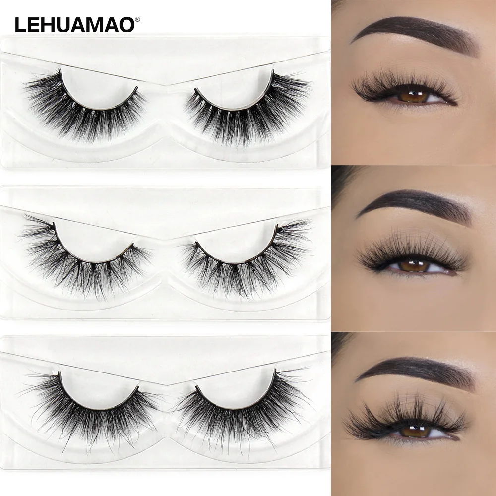 LEHUAMAO Makeup False Eyelashes 3D Mink Eyelashes Reuse Mink Lashes Handmade Crossing Lashes Individual Strip Thick Lash A04