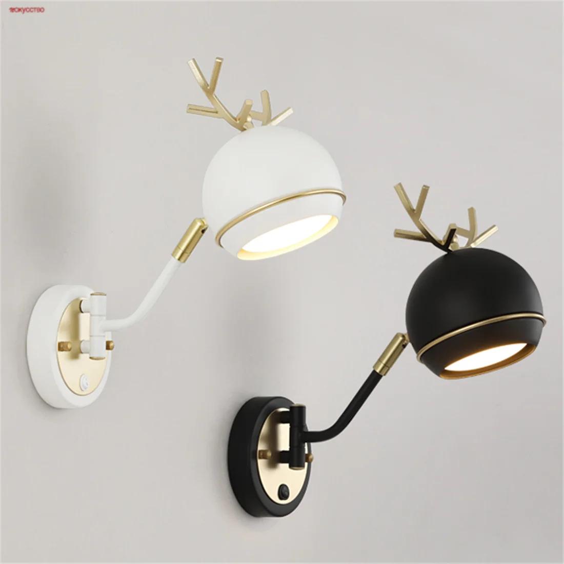 

American Industrial Swingable Arm Rotatable Metal Deer Led Wall Lamp For Office Study Bedside Living Room Sofa Lighting Fixtures