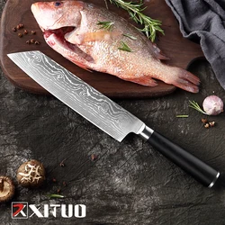 XITUO 8-inch Kiritsuke Knife 7CR17 Stainless Steel Imitation Damascus Laser Pattern Professional Kitchen Chef Knife Cooking Tool