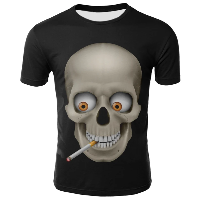 2021 new men\'s summer skull print men\'s short-sleeved T-shirt 3D T-shirt casual breathable T-shirt and plus size T-shirt