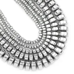 Natural Stone Flat Cylinder Silver Color Hematite Beads 3-8MM Round Spacer Loose Beads For Jewelry Making Diy Bracelet Necklace