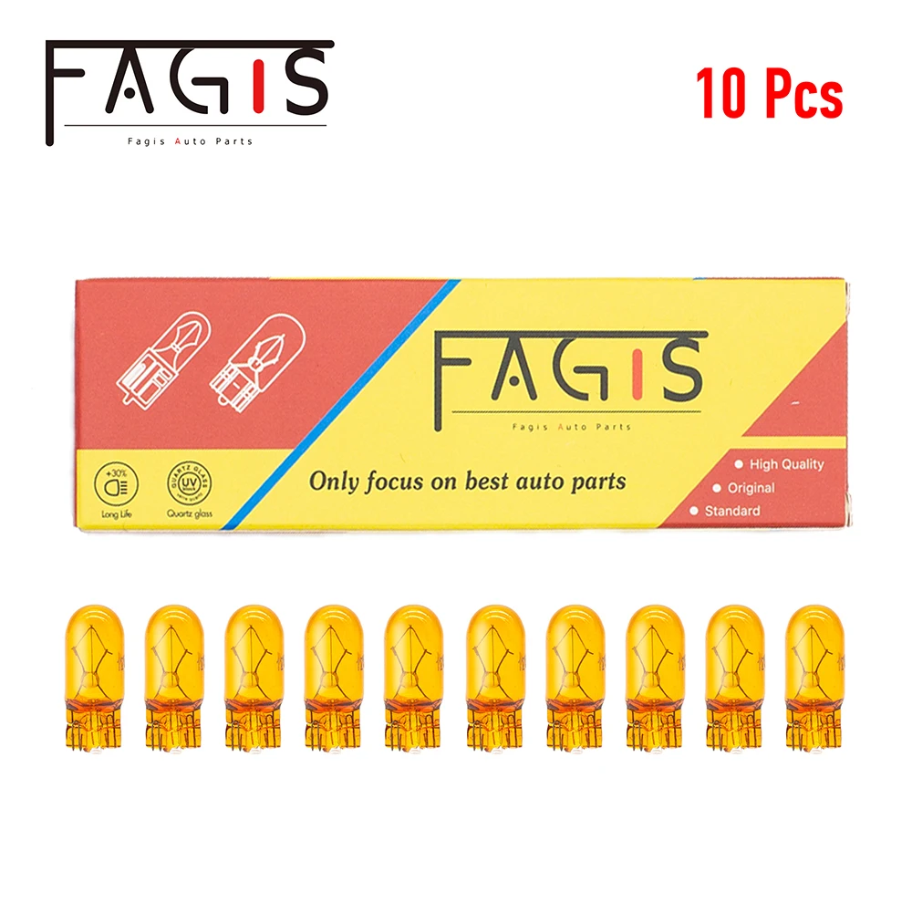 Fagis 10Pcs Auto T10 W5W WY5W Originele Halogeen 194 12V 5W Natuurlijke Amber Signaal Lamp Geel Instrument licht Leeslamp