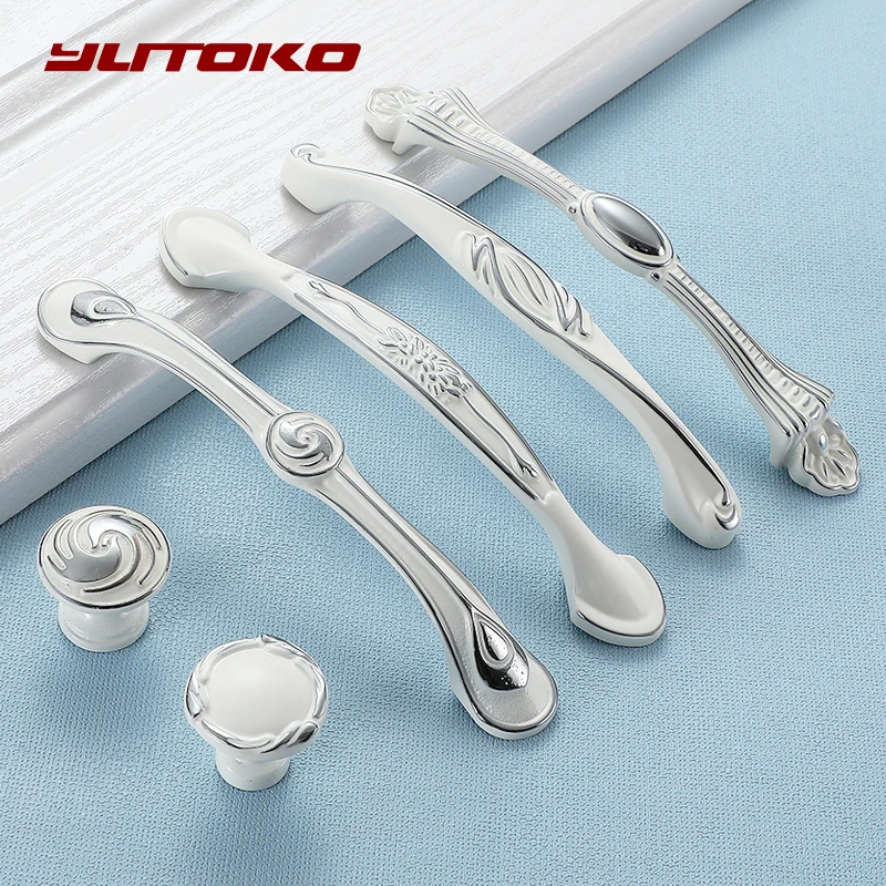 YUTOKO Zinc Alloy Ivory White Cabinet Handles Kitchen Cupboard Door Pulls Drawer Knobs European Fashion Furniture Handle Hardwar