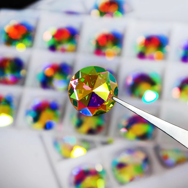 2003TH Große 2-Loch-Aufnäh-Rundsteine Rivoli Strass mit Spiegelglanz AB-Kristall für Kleidung und Schmuckdekorationen – Detail 6