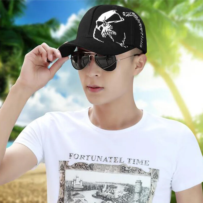 2023 Embroidered Skull Cap For Men Cotton Sports Baseball Caps Fashion Black Pattern Women Snapback Army Male Cap Hip Hop Bone