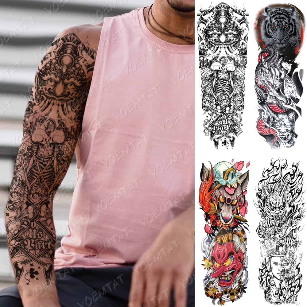 

Large Arm Sleeve Tattoo Buddha Shakyamuni Pagoda Waterproof Temporary Tatto Sticker Demonic Prajna Body Art Full Fake Tatoo Men