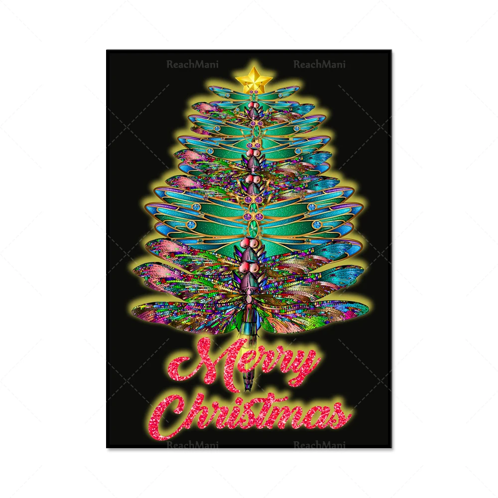 

Dragonfly Christmas tree poster, dragonfly art print, rainbow dragonfly poster insect, dragonfly lover Christmas poster