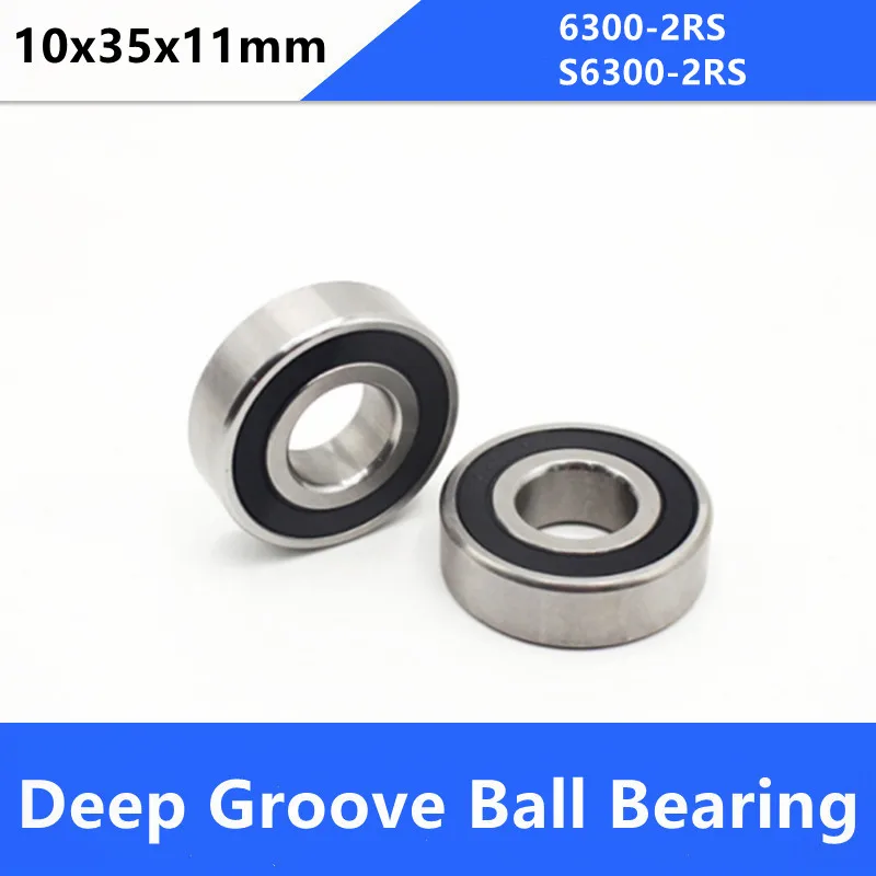 

10pcs/lot 6300-2RS S6300-2RS rubber sealed stainless steel deep groove ball bearing 6300 S6300 2RS RS 10x35x11mm