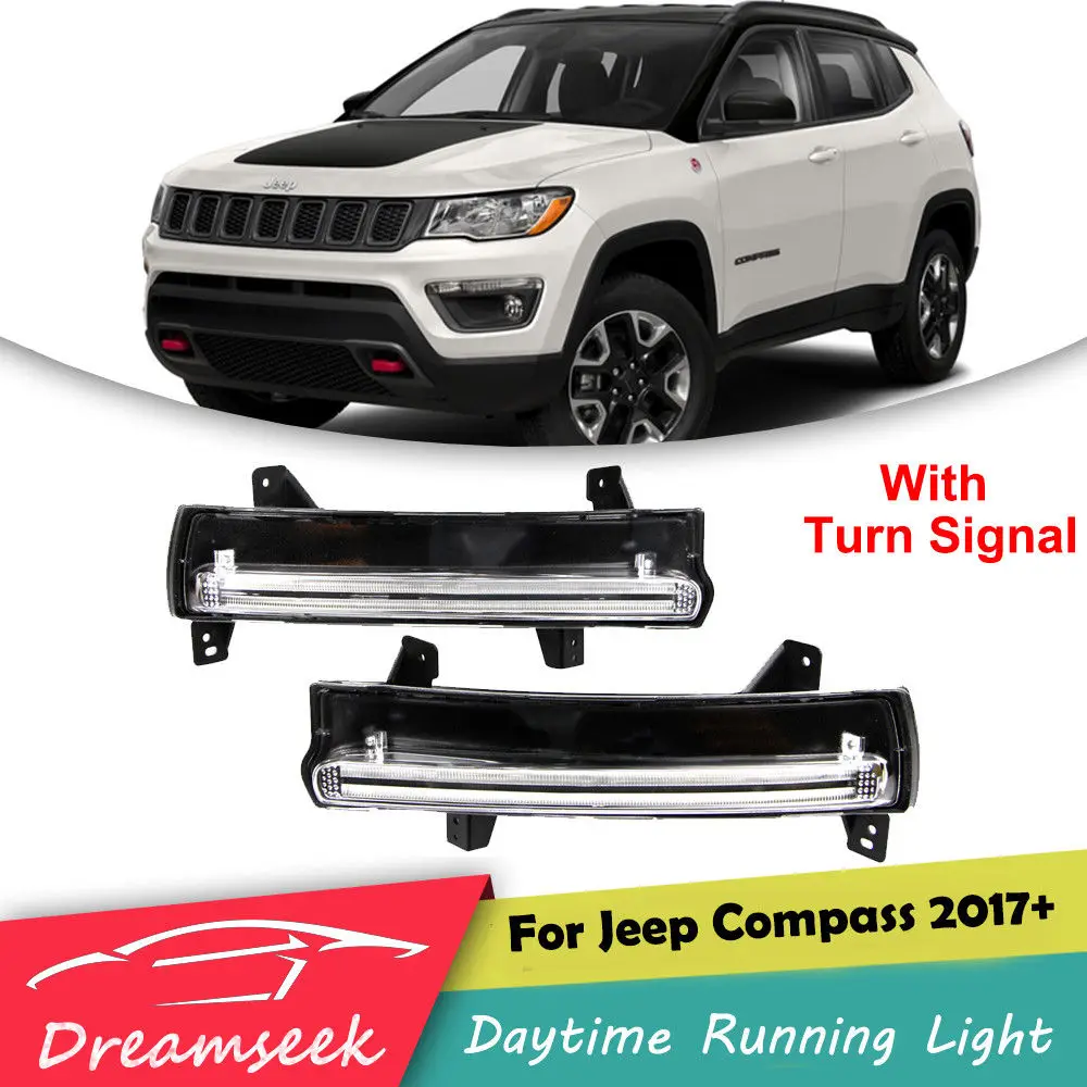 

DRL For Jeep Compass 2017 2018 LED Daytime Running Light Fog Lamp With Turn Signal