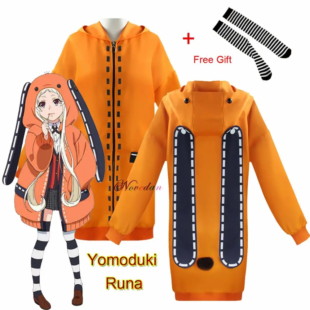 Rune Yomozuki Runa Cosplay Costume Anime Kakegurui Compulsive Gambler Women Orange Hoodie Zip Jacket Coat